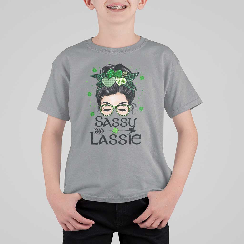 Lucky Sassy Lassie Messy Bun T Shirt For Kid Funny St Patricks Day