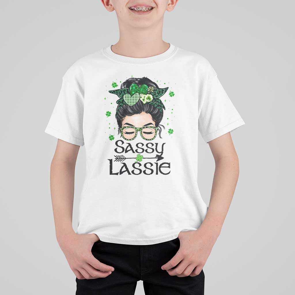 Lucky Sassy Lassie Messy Bun T Shirt For Kid Funny St Patricks Day
