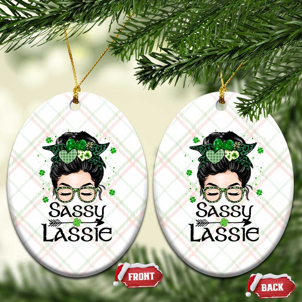 Lucky Sassy Lassie Messy Bun Ceramic Ornament Funny St Patricks Day - Wonder Print Shop