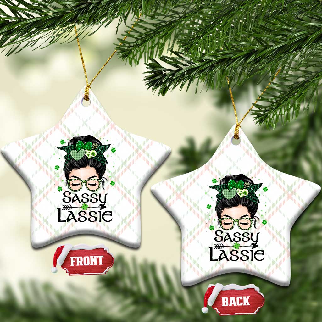 Lucky Sassy Lassie Messy Bun Ceramic Ornament Funny St Patricks Day - Wonder Print Shop