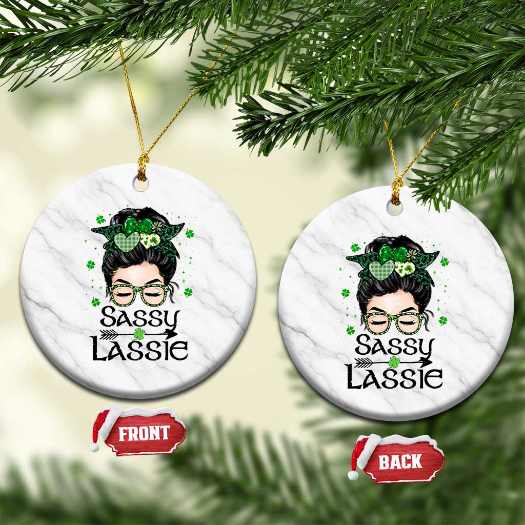 Lucky Sassy Lassie Messy Bun Ceramic Ornament Funny St Patricks Day - Wonder Print Shop