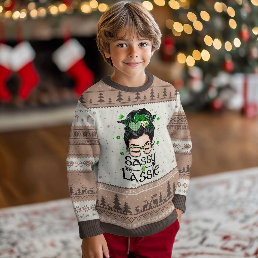 Lucky Sassy Lassie Messy Bun Ugly Christmas Sweater Funny St Patricks Day - Wonder Print Shop