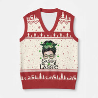 Lucky Sassy Lassie Messy Bun V-Neck Knit Sweater Vest Funny St Patricks Day - Wonder Print Shop