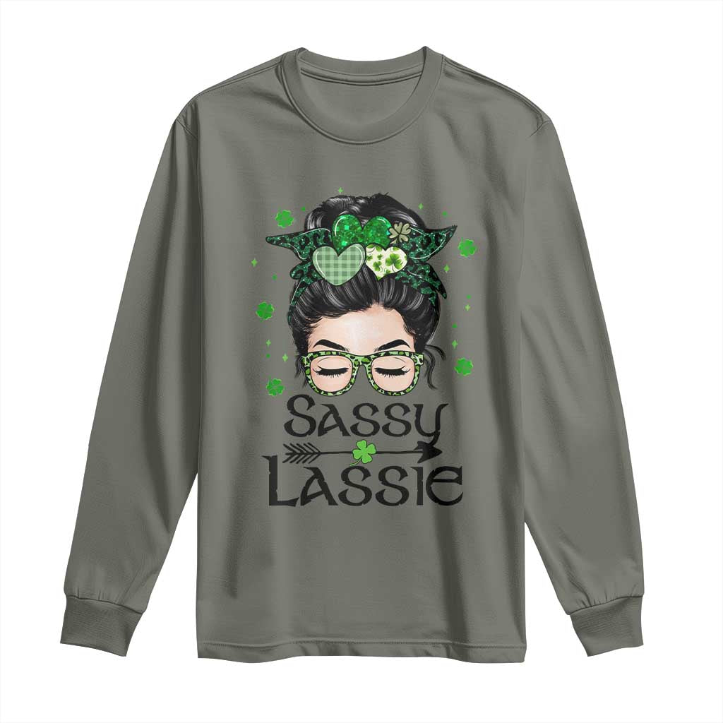 Lucky Sassy Lassie Messy Bun Long Sleeve Shirt Funny St Patricks Day