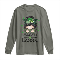 Lucky Sassy Lassie Messy Bun Long Sleeve Shirt Funny St Patricks Day
