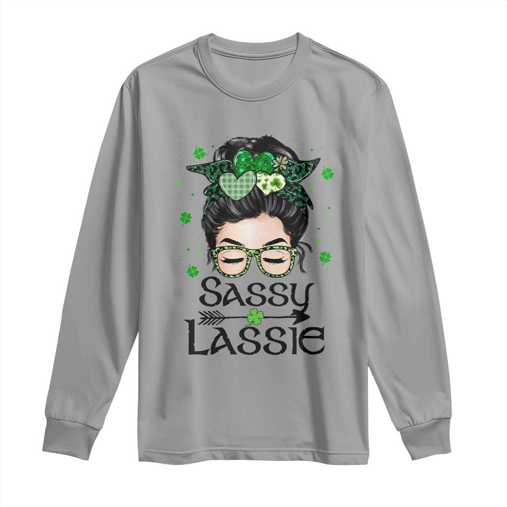 Lucky Sassy Lassie Messy Bun Long Sleeve Shirt Funny St Patricks Day