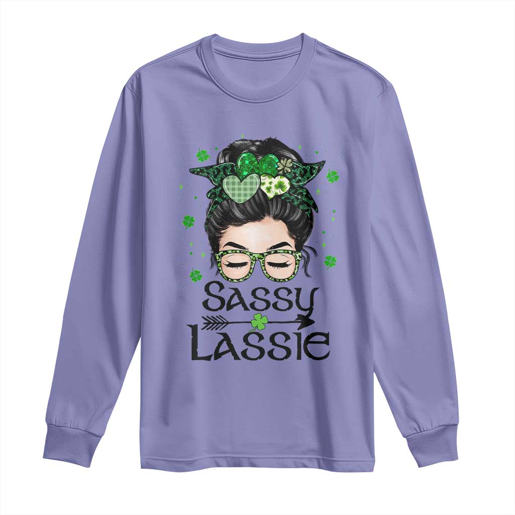 Lucky Sassy Lassie Messy Bun Long Sleeve Shirt Funny St Patricks Day