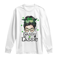 Lucky Sassy Lassie Messy Bun Long Sleeve Shirt Funny St Patricks Day