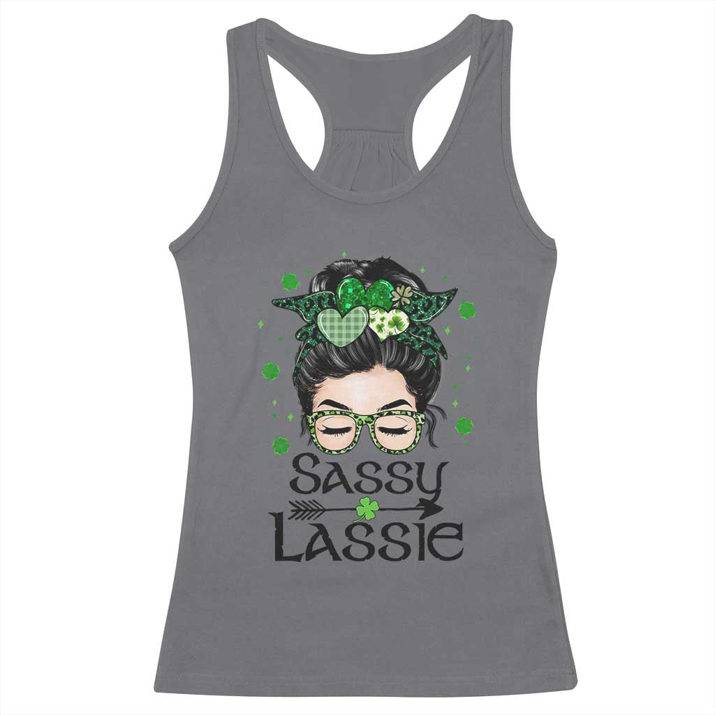 Lucky Sassy Lassie Messy Bun Racerback Tank Top Funny St Patricks Day