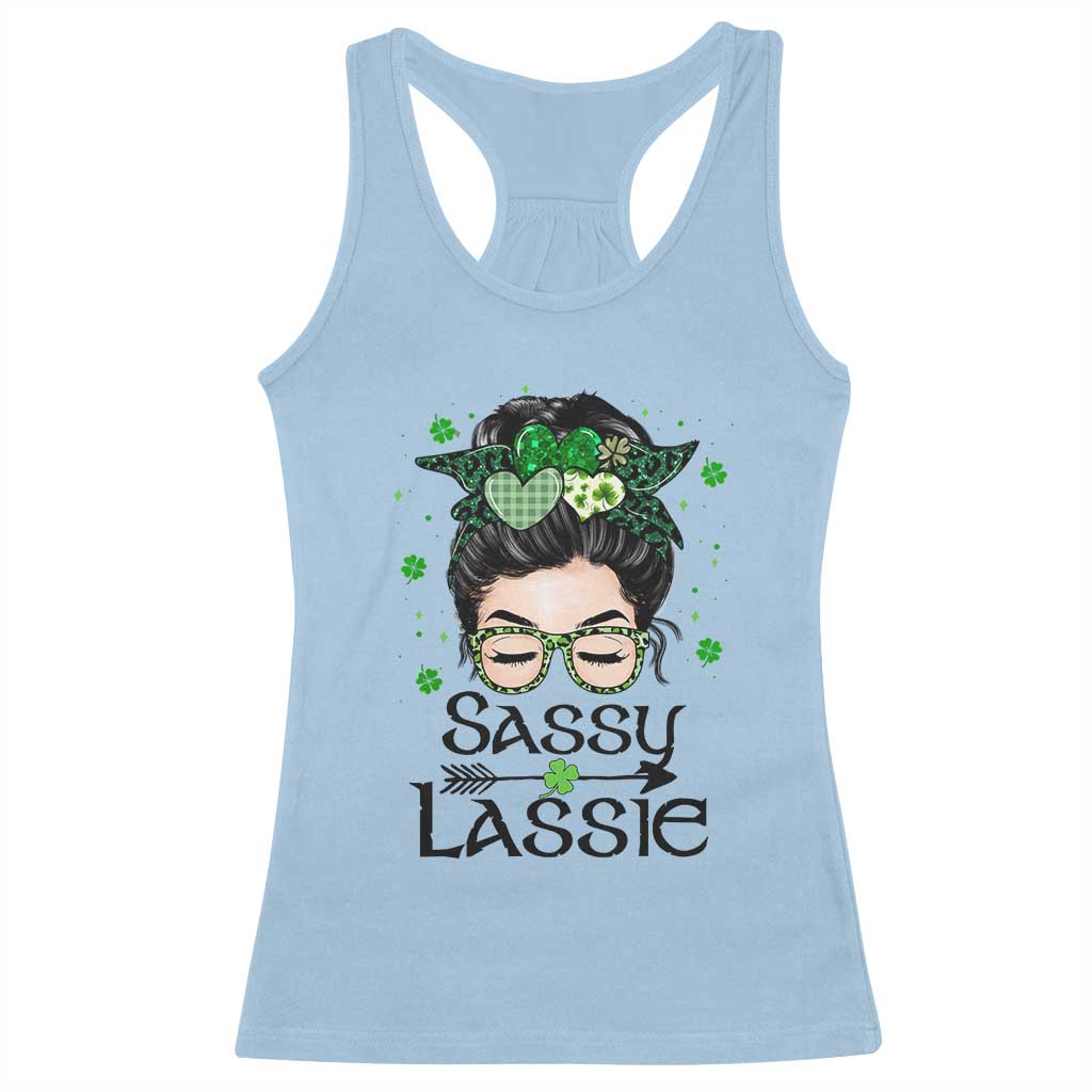 Lucky Sassy Lassie Messy Bun Racerback Tank Top Funny St Patricks Day