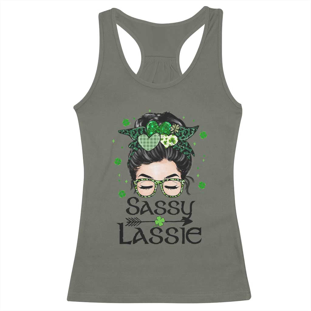 Lucky Sassy Lassie Messy Bun Racerback Tank Top Funny St Patricks Day