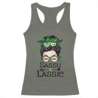 Lucky Sassy Lassie Messy Bun Racerback Tank Top Funny St Patricks Day