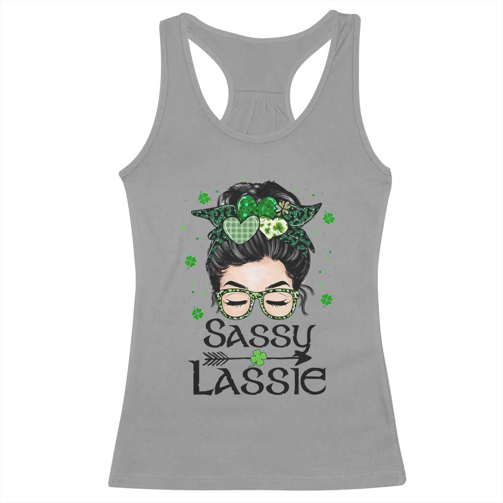 Lucky Sassy Lassie Messy Bun Racerback Tank Top Funny St Patricks Day