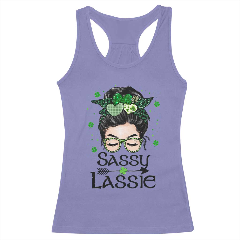 Lucky Sassy Lassie Messy Bun Racerback Tank Top Funny St Patricks Day
