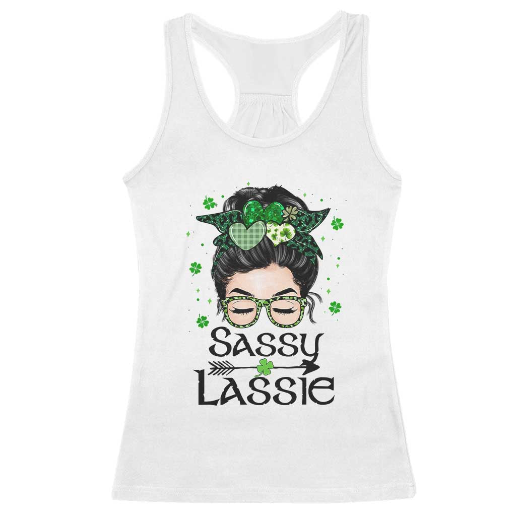 Lucky Sassy Lassie Messy Bun Racerback Tank Top Funny St Patricks Day