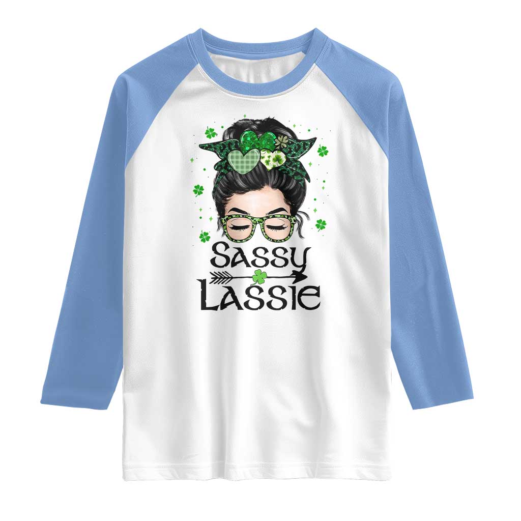 Lucky Sassy Lassie Messy Bun Raglan Shirt Funny St Patricks Day