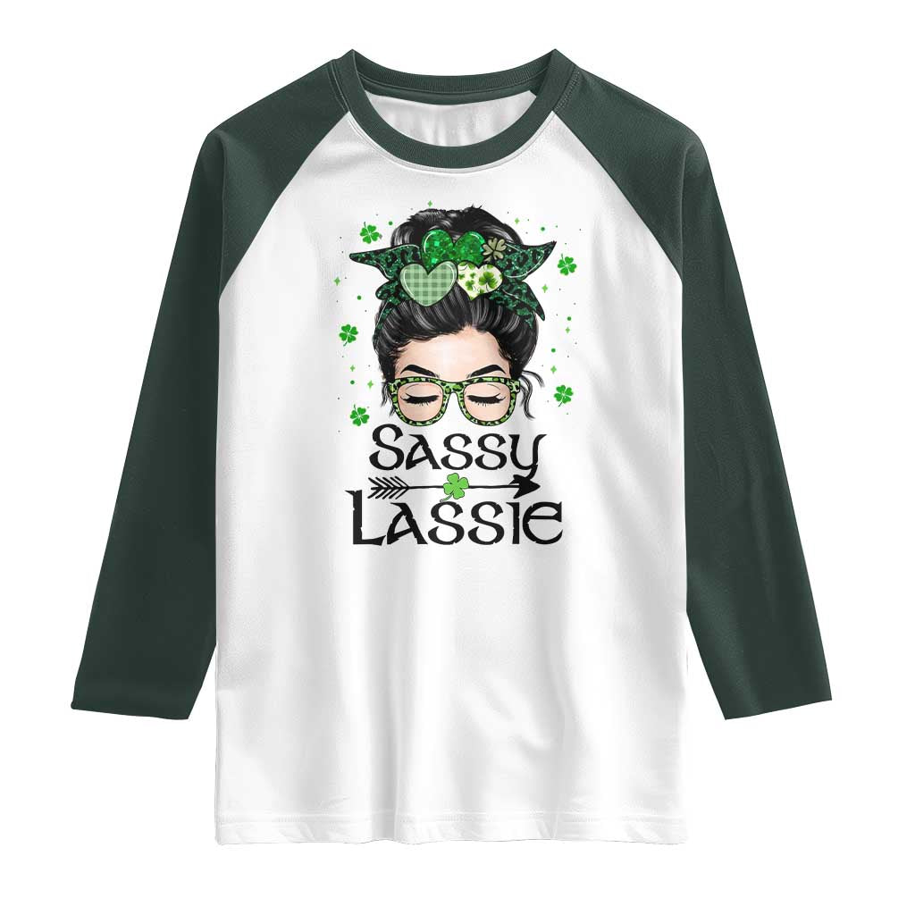 Lucky Sassy Lassie Messy Bun Raglan Shirt Funny St Patricks Day