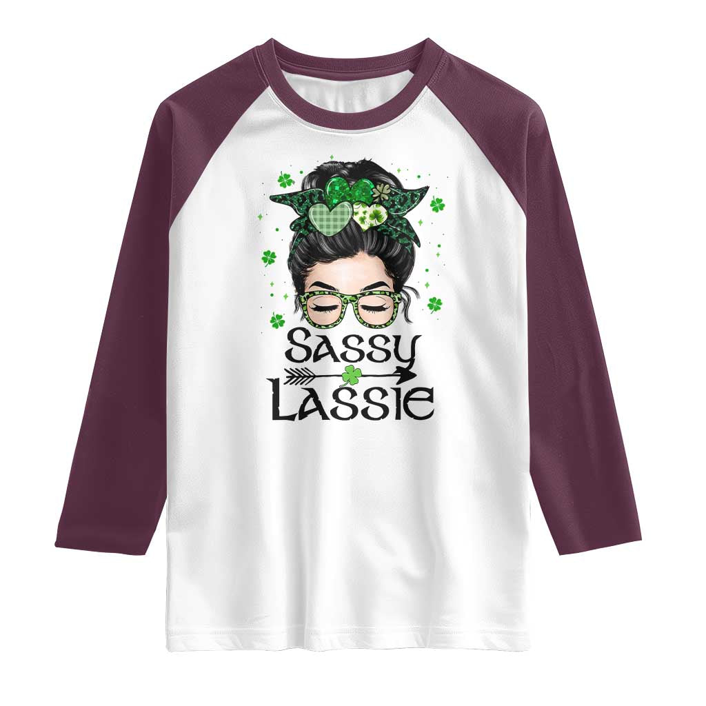 Lucky Sassy Lassie Messy Bun Raglan Shirt Funny St Patricks Day