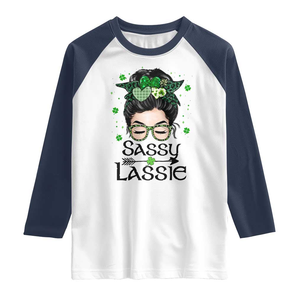 Lucky Sassy Lassie Messy Bun Raglan Shirt Funny St Patricks Day