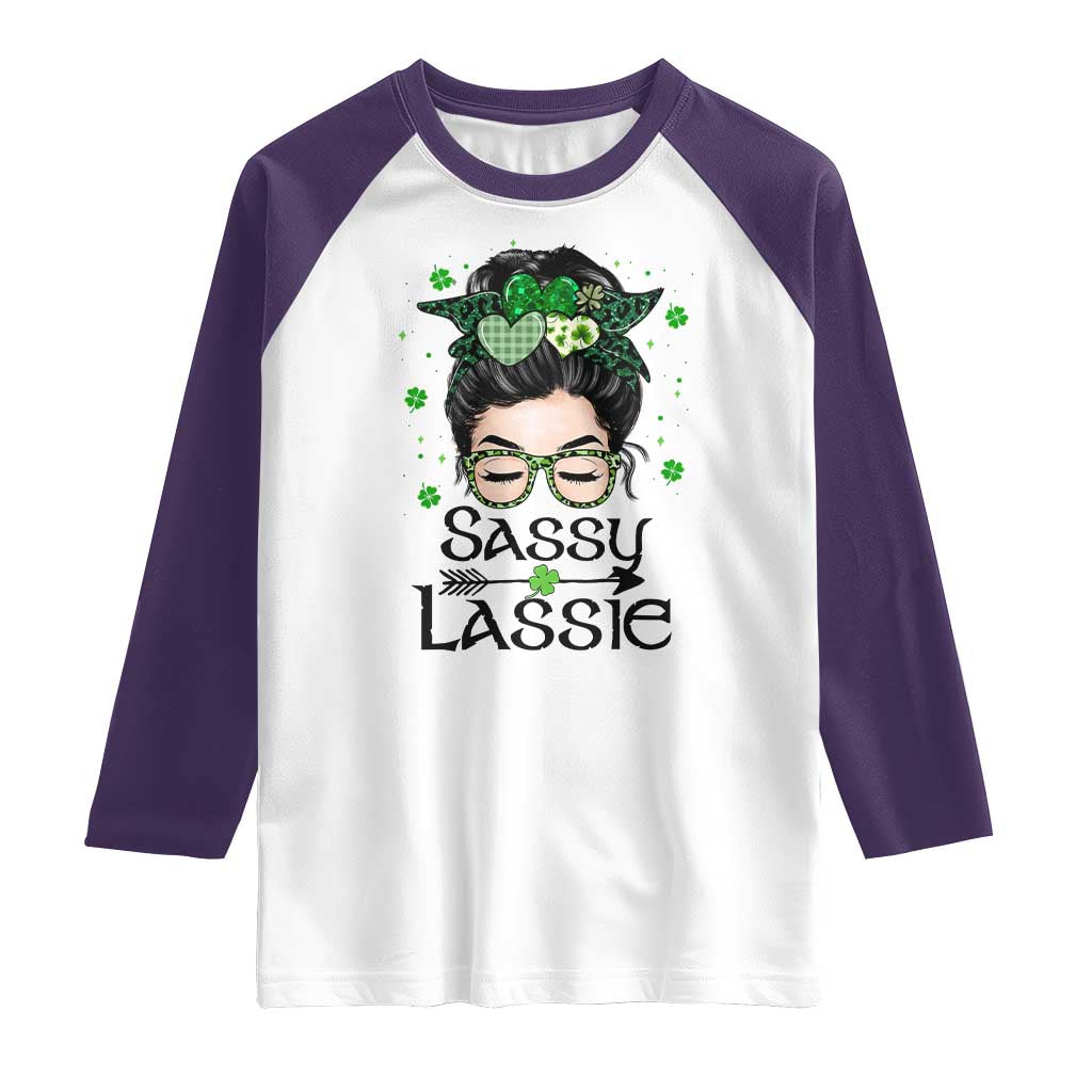 Lucky Sassy Lassie Messy Bun Raglan Shirt Funny St Patricks Day