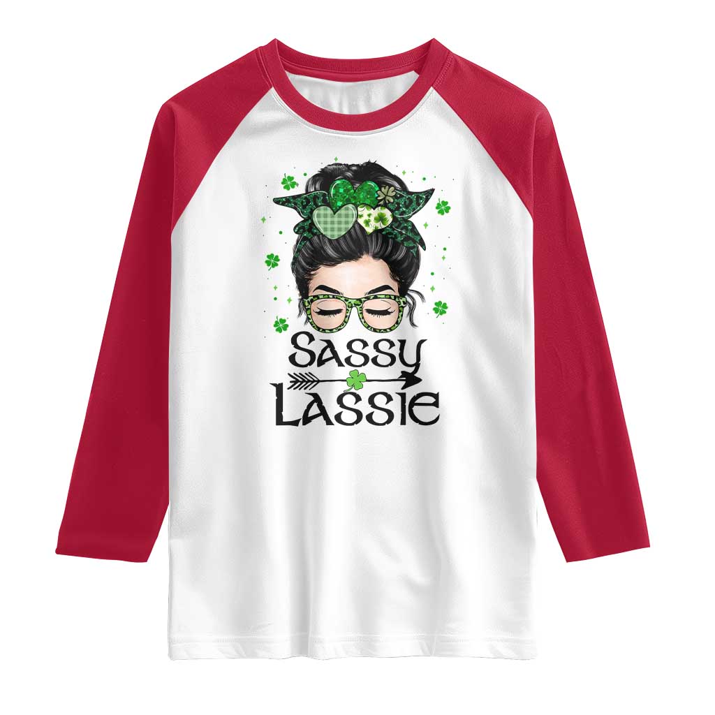 Lucky Sassy Lassie Messy Bun Raglan Shirt Funny St Patricks Day