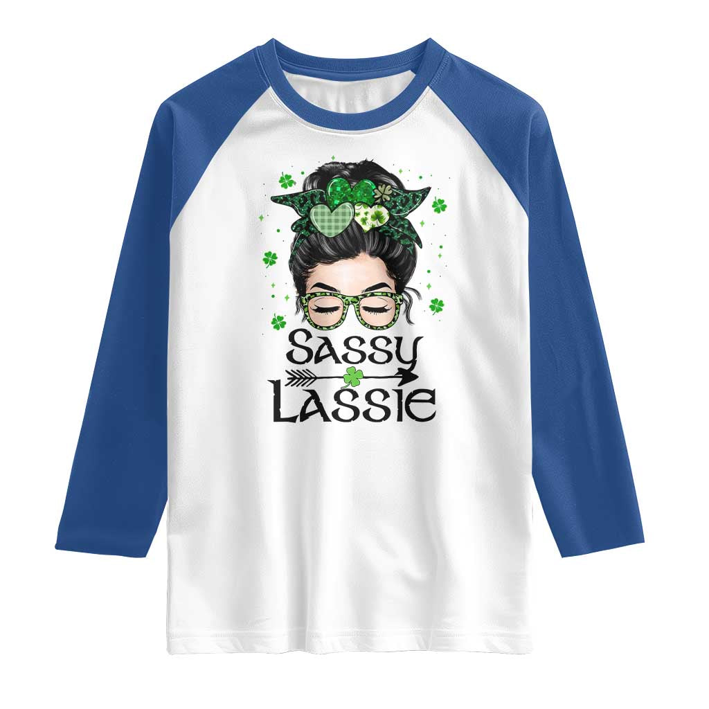 Lucky Sassy Lassie Messy Bun Raglan Shirt Funny St Patricks Day