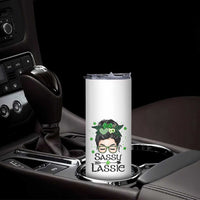 Lucky Sassy Lassie Messy Bun Skinny Tumbler Funny St Patricks Day
