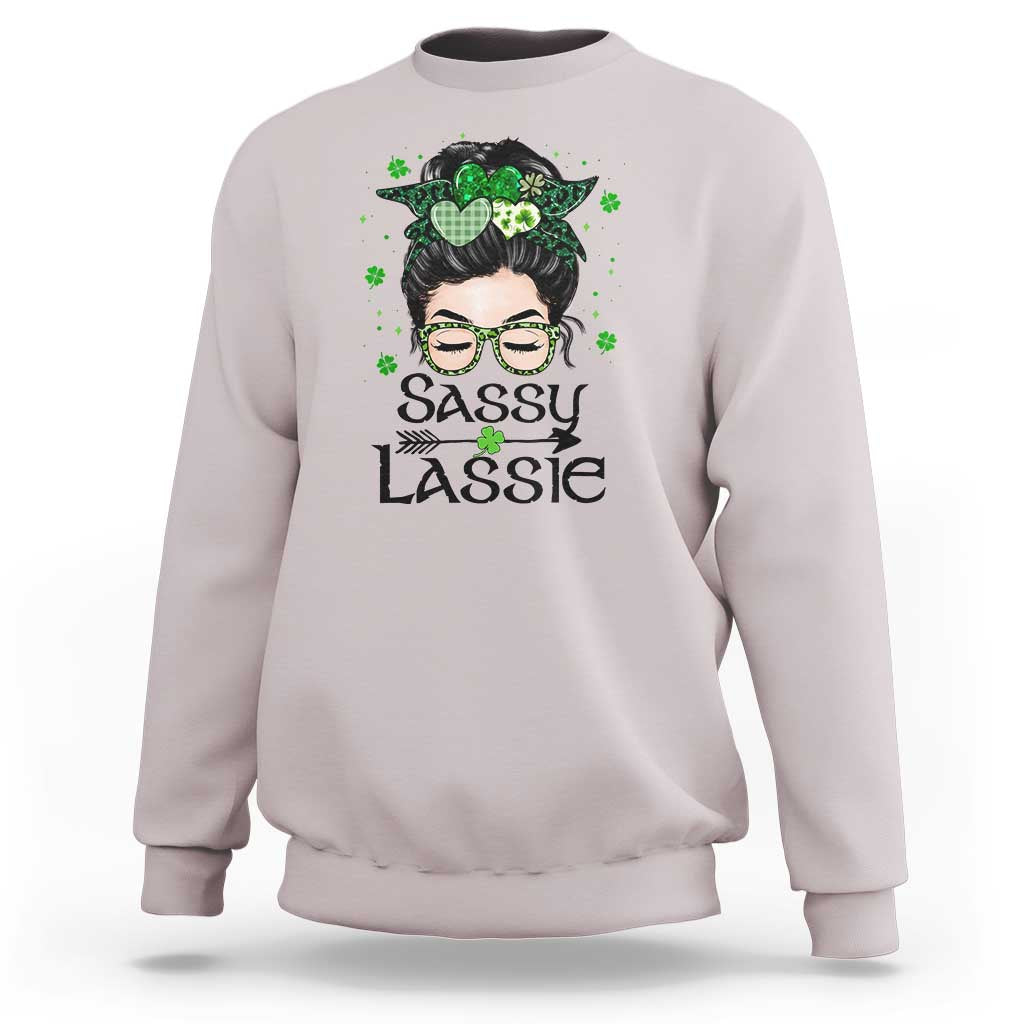 Lucky Sassy Lassie Messy Bun Sweatshirt Funny St Patricks Day
