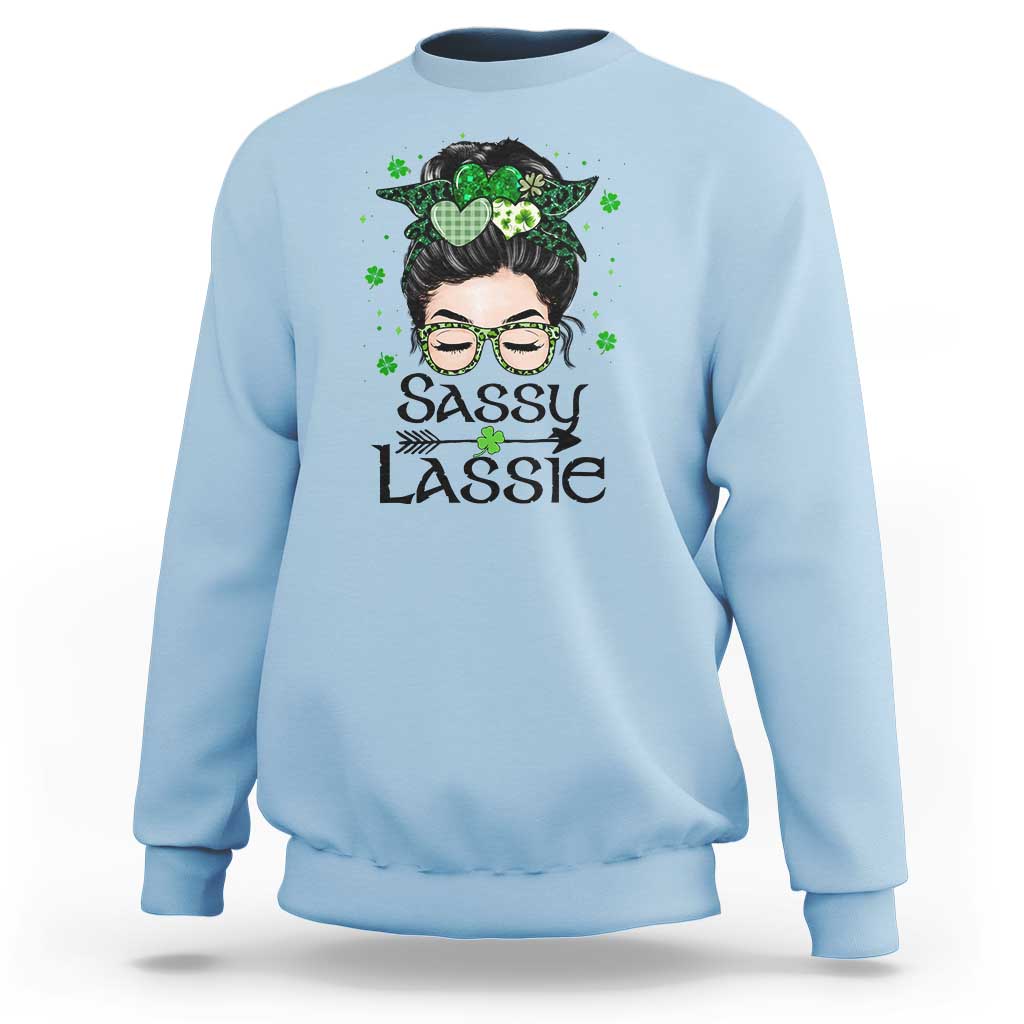 Lucky Sassy Lassie Messy Bun Sweatshirt Funny St Patricks Day