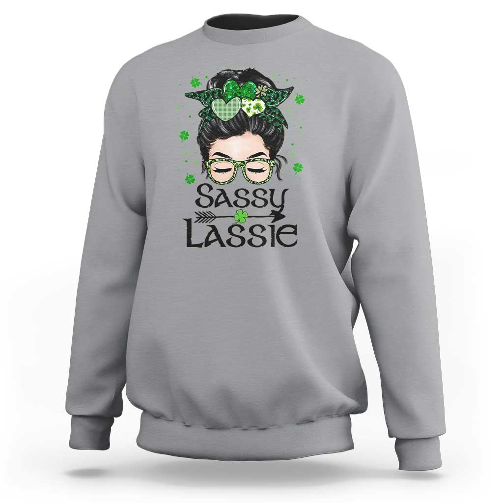 Lucky Sassy Lassie Messy Bun Sweatshirt Funny St Patricks Day
