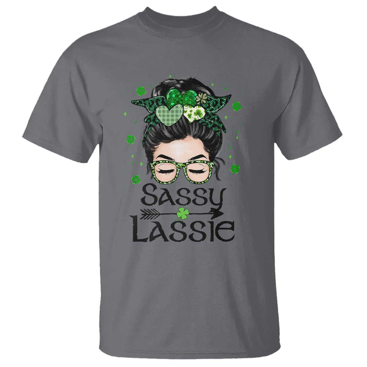 Lucky Sassy Lassie Messy Bun T Shirt Funny St Patricks Day
