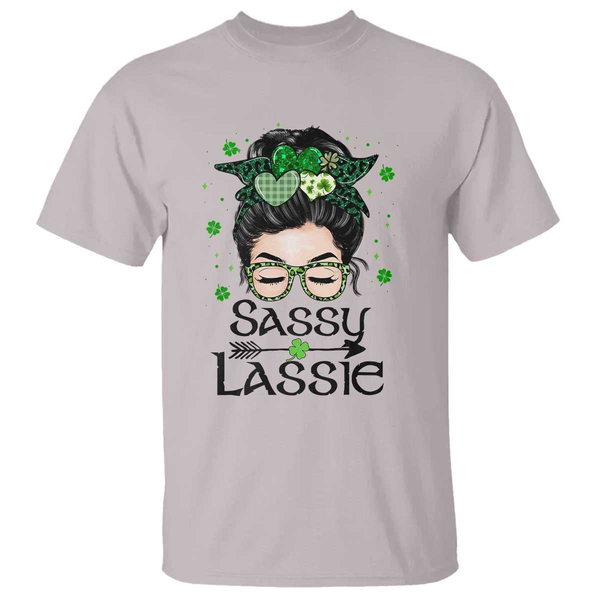 Lucky Sassy Lassie Messy Bun T Shirt Funny St Patricks Day