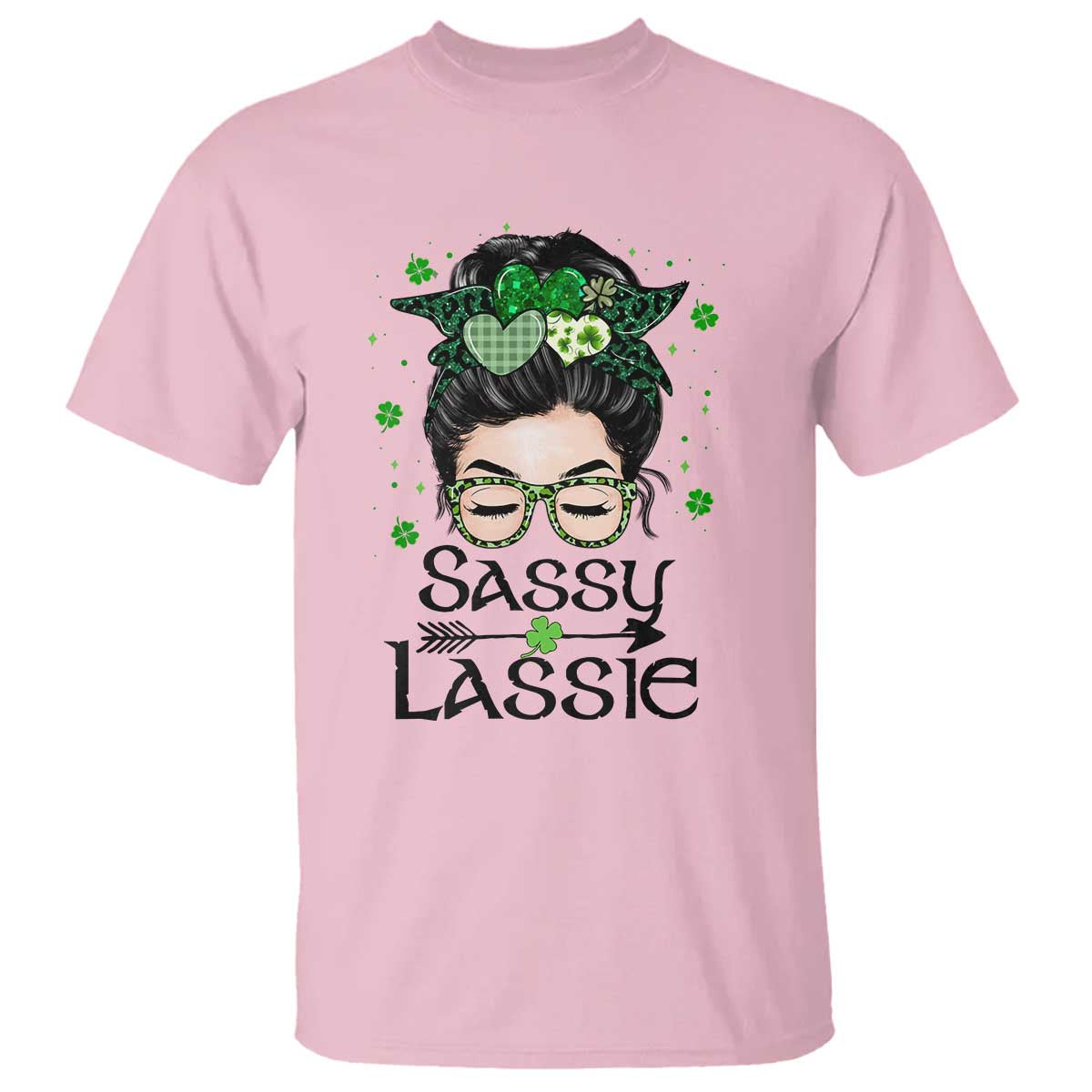 Lucky Sassy Lassie Messy Bun T Shirt Funny St Patricks Day
