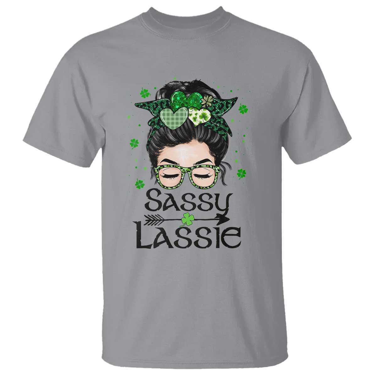 Lucky Sassy Lassie Messy Bun T Shirt Funny St Patricks Day