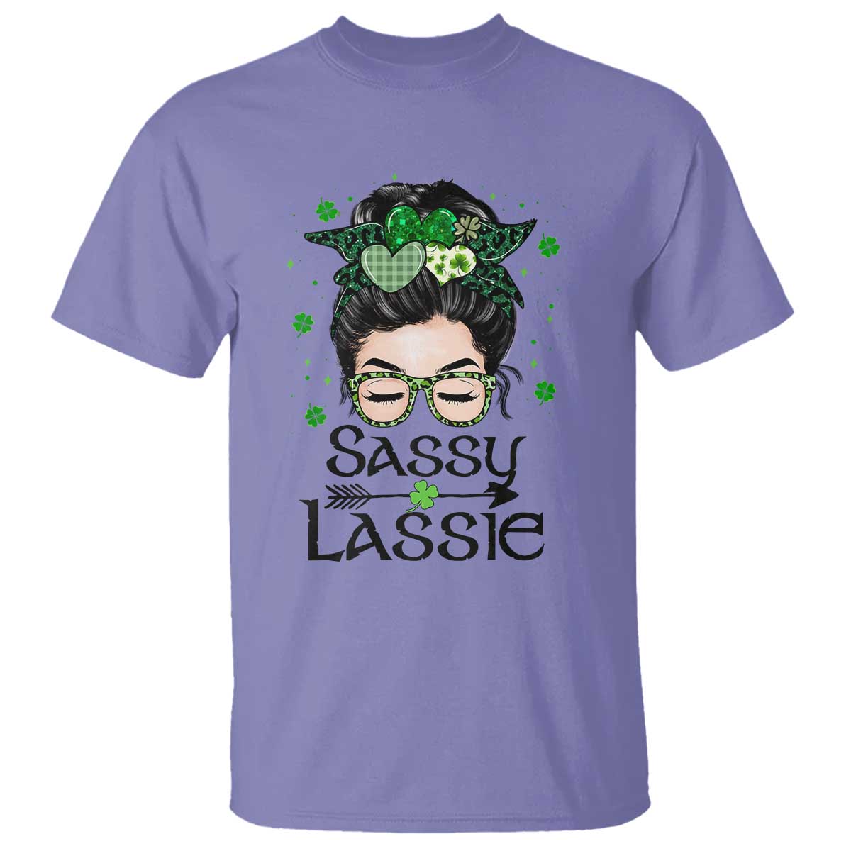 Lucky Sassy Lassie Messy Bun T Shirt Funny St Patricks Day