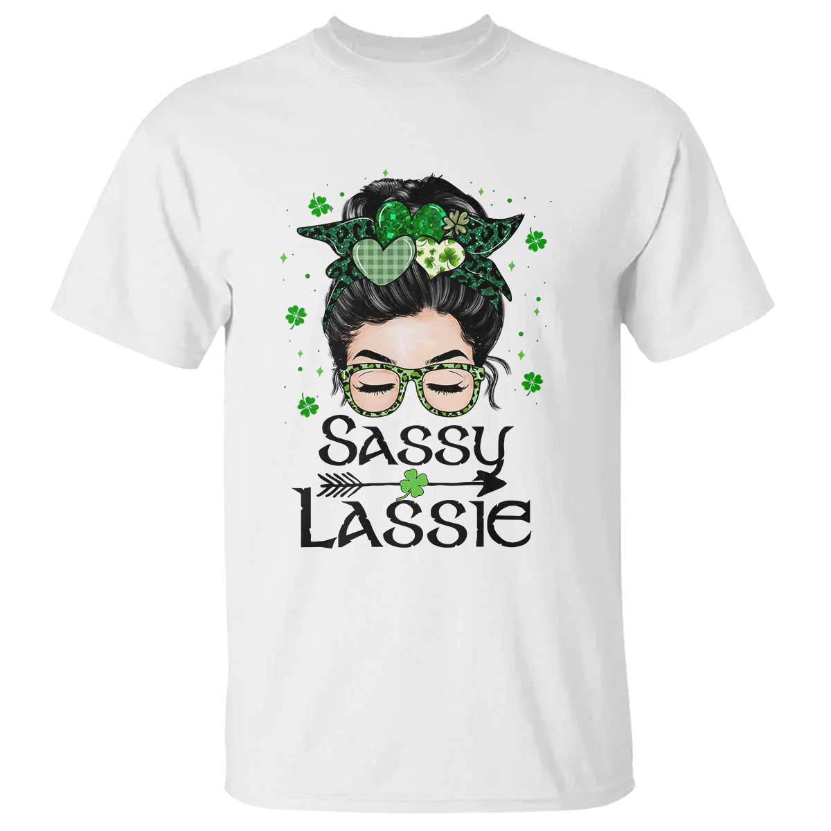 Lucky Sassy Lassie Messy Bun T Shirt Funny St Patricks Day