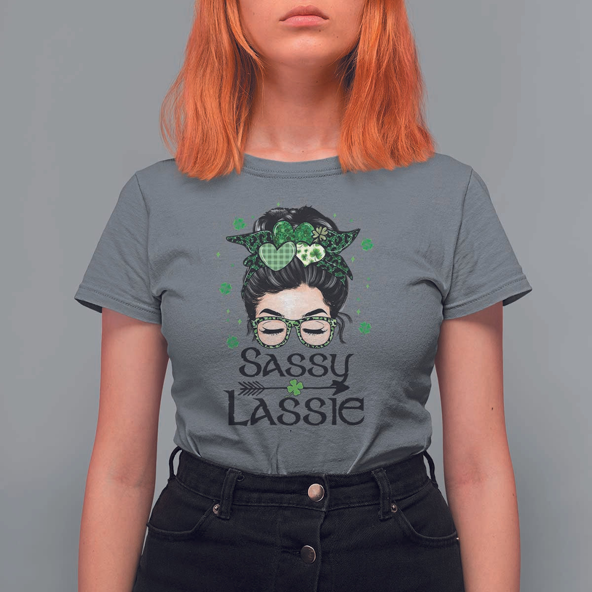 Lucky Sassy Lassie Messy Bun T Shirt For Women Funny St Patricks Day