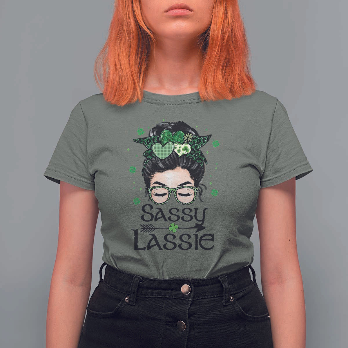Lucky Sassy Lassie Messy Bun T Shirt For Women Funny St Patricks Day
