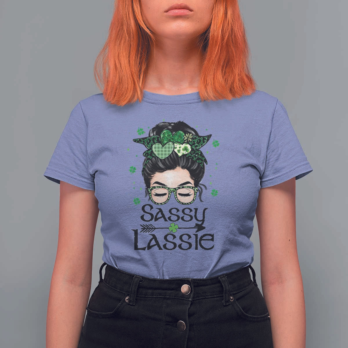 Lucky Sassy Lassie Messy Bun T Shirt For Women Funny St Patricks Day