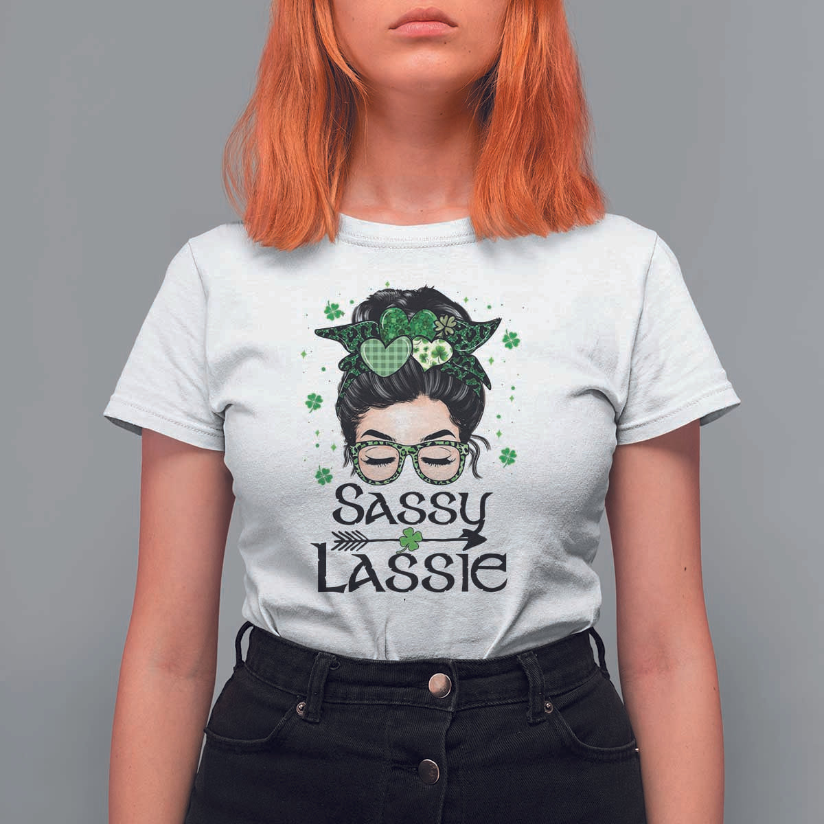 Lucky Sassy Lassie Messy Bun T Shirt For Women Funny St Patricks Day