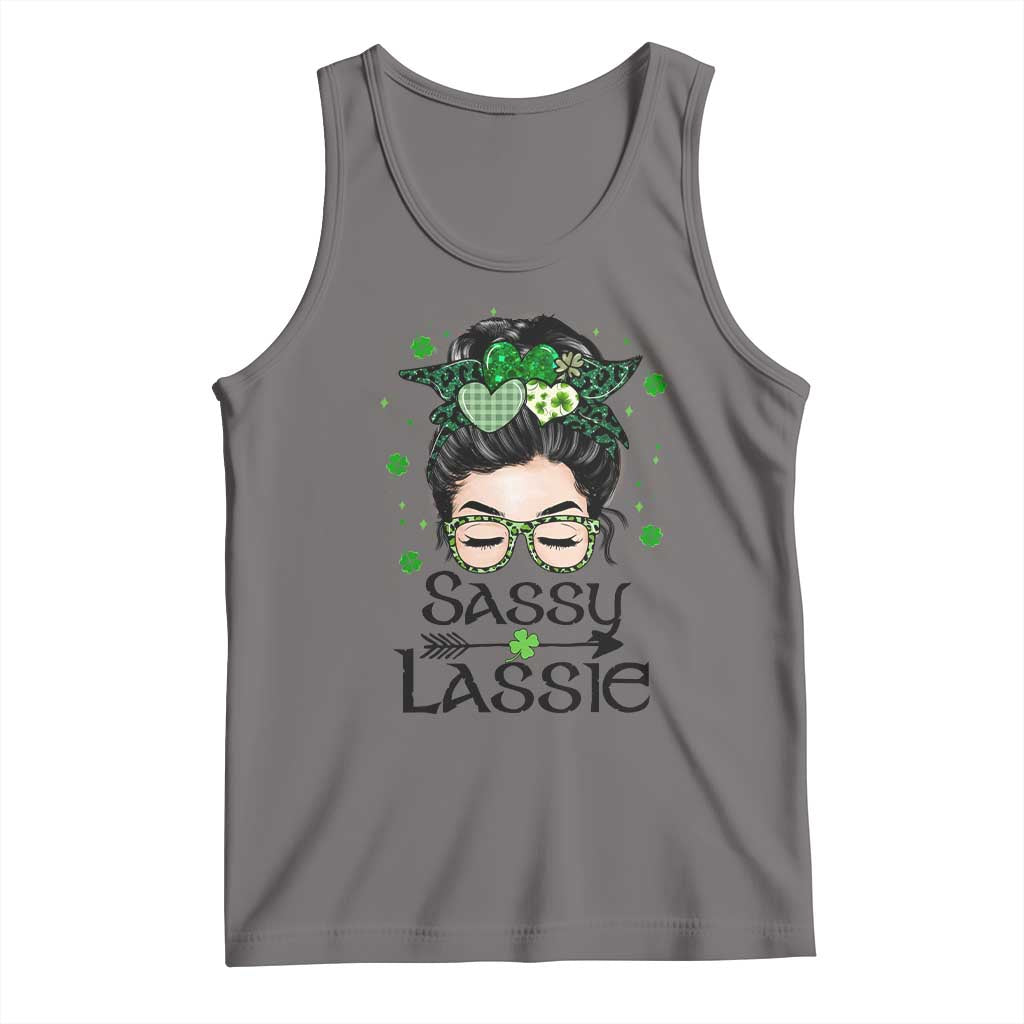 Lucky Sassy Lassie Messy Bun Tank Top Funny St Patricks Day