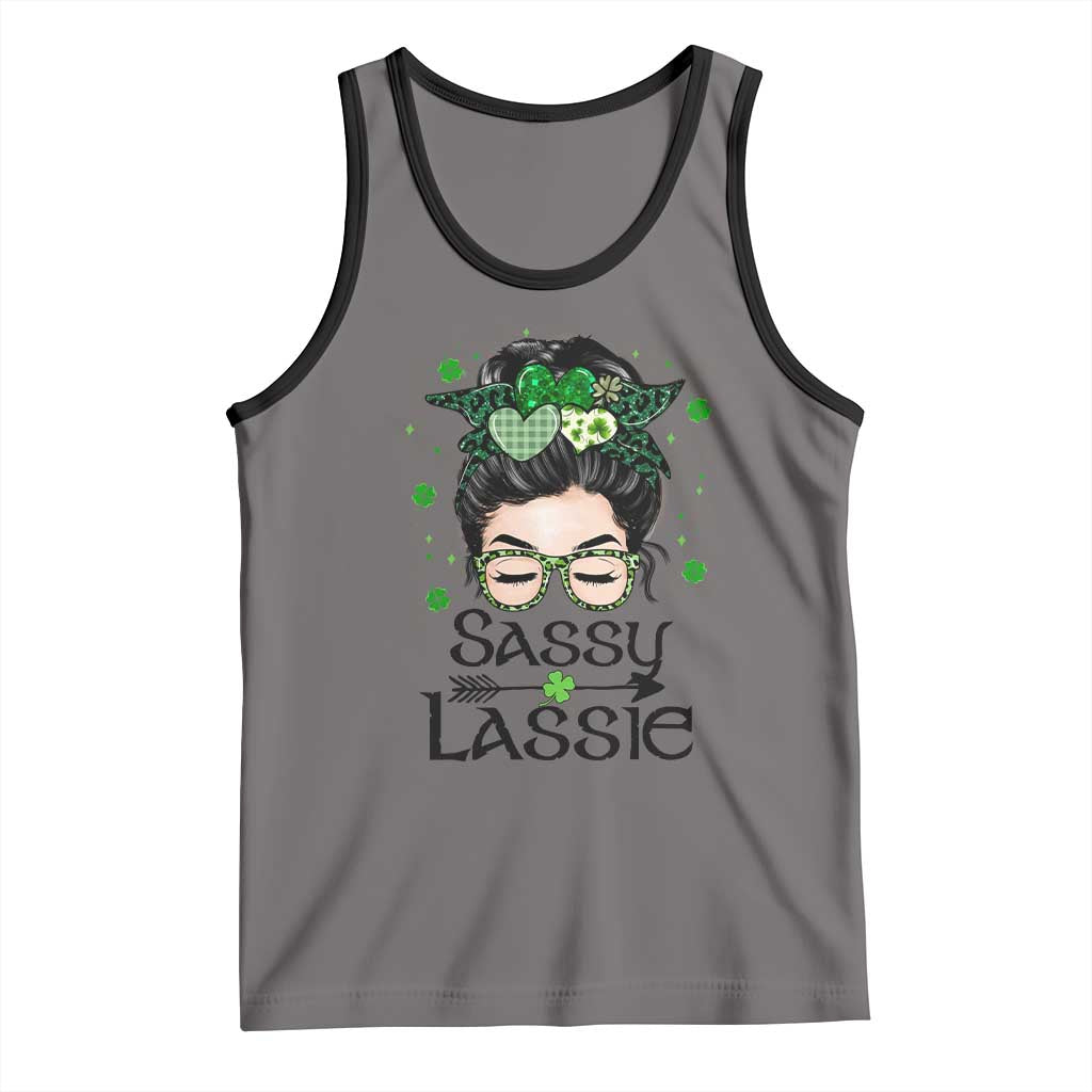 Lucky Sassy Lassie Messy Bun Tank Top Funny St Patricks Day