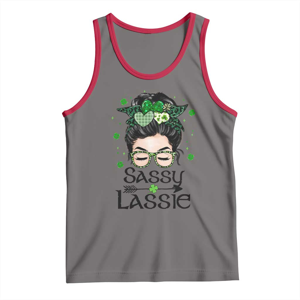 Lucky Sassy Lassie Messy Bun Tank Top Funny St Patricks Day
