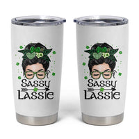 Lucky Sassy Lassie Messy Bun Tumbler Cup Funny St Patricks Day