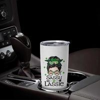 Lucky Sassy Lassie Messy Bun Tumbler Cup Funny St Patricks Day