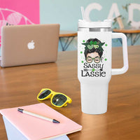 Lucky Sassy Lassie Messy Bun Tumbler With Handle Funny St Patricks Day