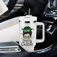 Lucky Sassy Lassie Messy Bun Tumbler With Handle Funny St Patricks Day