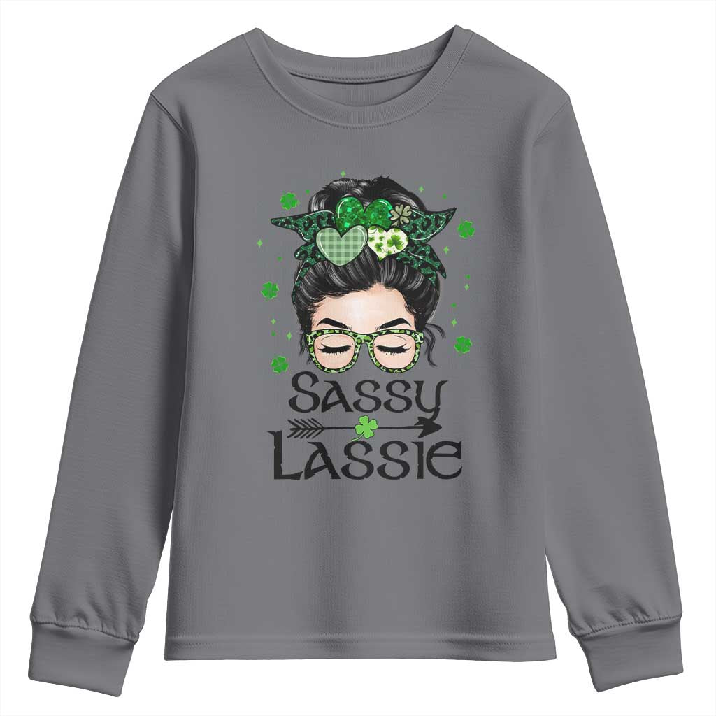 Lucky Sassy Lassie Messy Bun Youth Sweatshirt Funny St Patricks Day