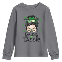 Lucky Sassy Lassie Messy Bun Youth Sweatshirt Funny St Patricks Day