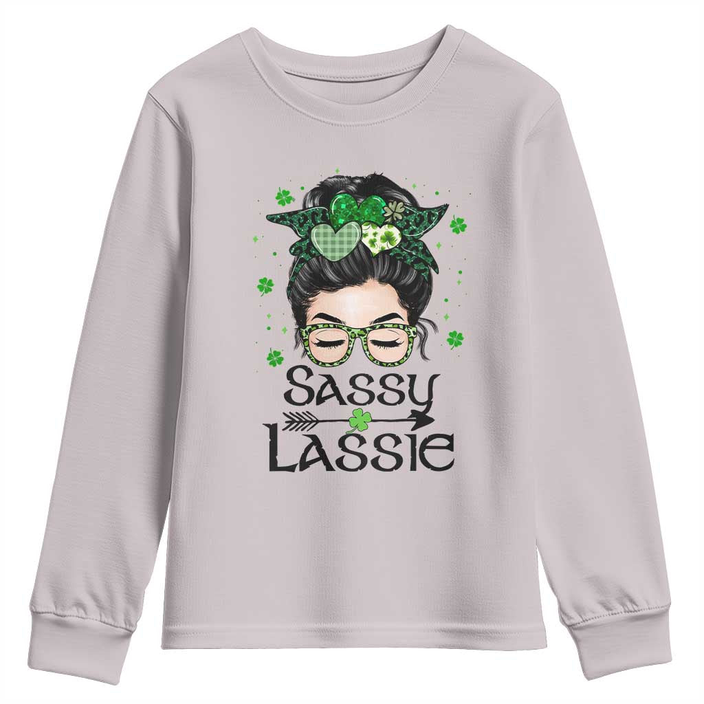 Lucky Sassy Lassie Messy Bun Youth Sweatshirt Funny St Patricks Day